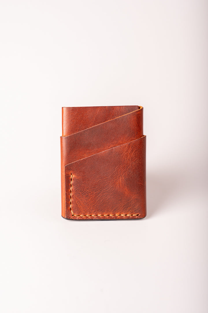 Brown leather card holder hand made