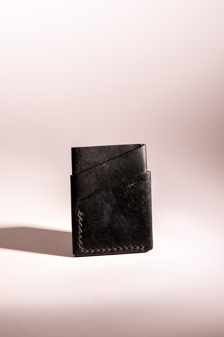 best black leather handmade card holder made in UK
