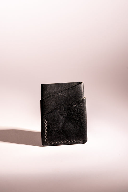 best black leather handmade card holder made in UK