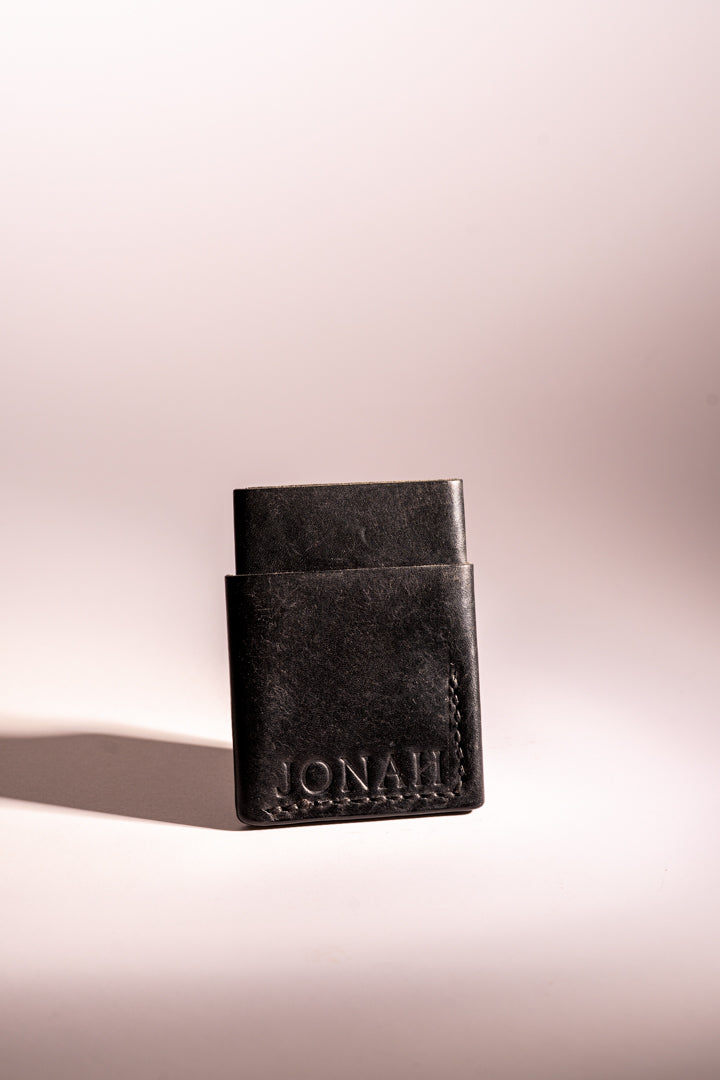 Black handmade leather cardholder made in UK by hand