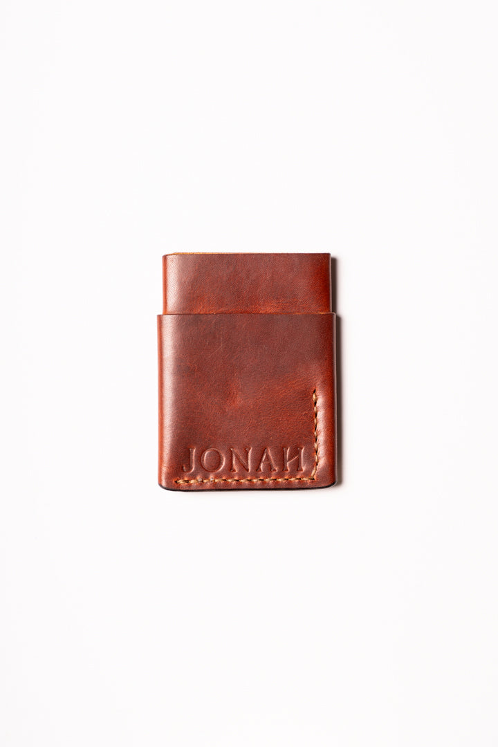 Brown leather handmade card holder